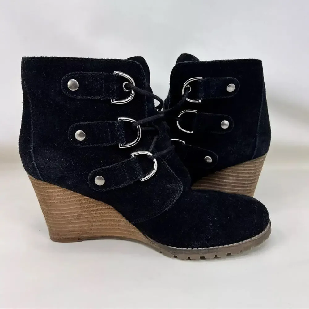 NWOT DIBA True Better Now 3” Wedged Genuine Leather Suede Boots Black SZ 8.5
